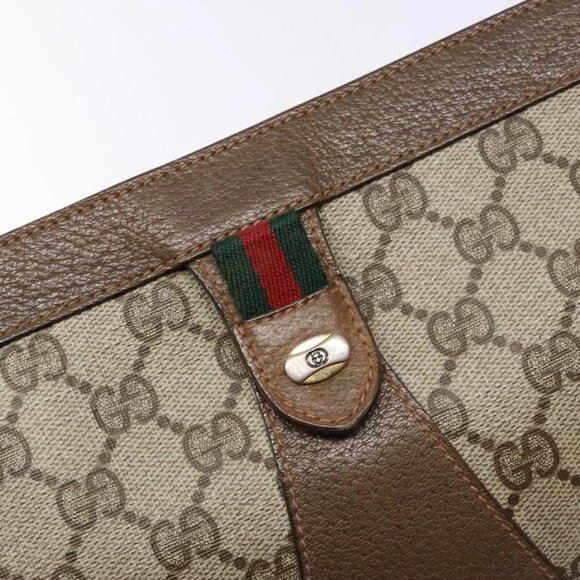 GUCCI GG Supreme Web Sherry Line Clutch Bag PVC Beige Gold 89 01 033 Auth 139749 - Picture 9 of 16